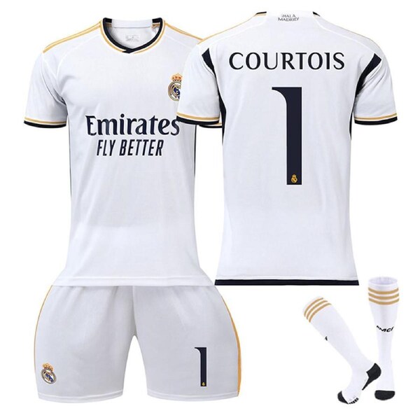 Nevenka Real Madrid Home Jersey COURTOIS #1 Soccer Jersey Kids Adult 3Pcs Jersey Kits 18