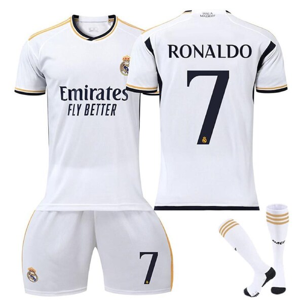 Nevenka Real Madrid Home Jersey RONALDO #7 Soccer Jersey Kids Adult 3Pcs Jersey Kits S