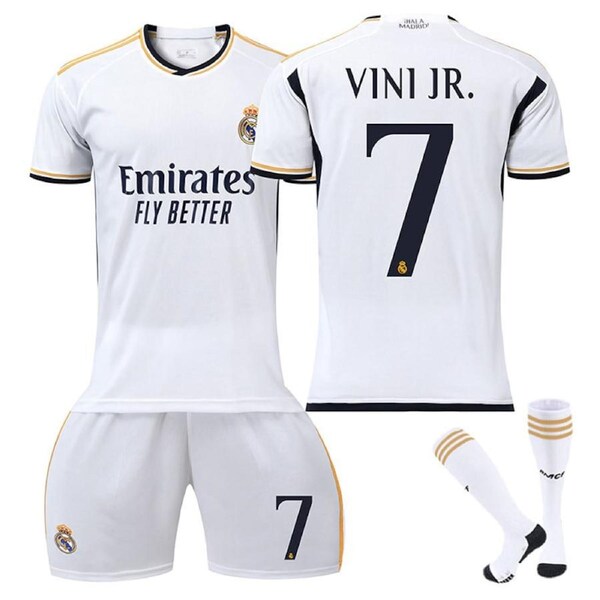 Nevenka Real Madrid Home Jersey VINI JR. #7 Soccer Jersey Kids Adult 3Pcs Jersey Kits 16