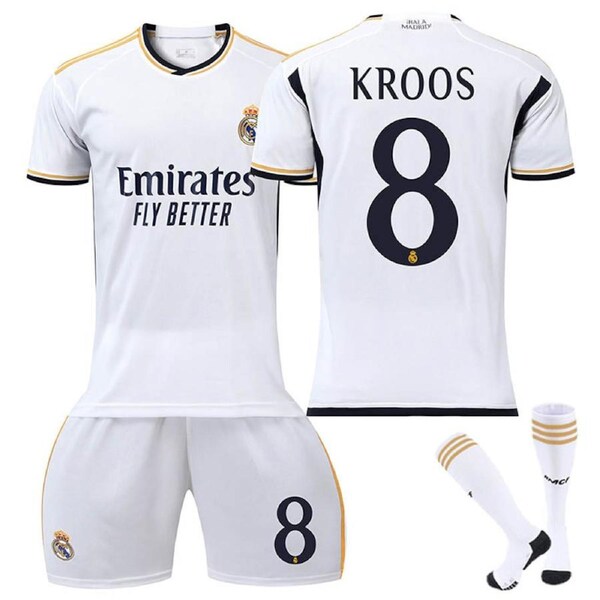 Nevenka Real Madrid Home Jersey KROOS. #8 Soccer Jersey Kids Adult 3Pcs Jersey Kits 24