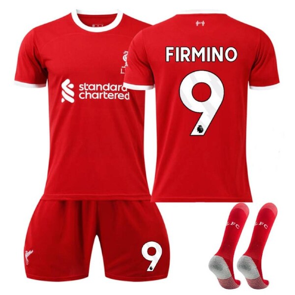 Nevenka Liverpool Home Jersey FIRMINO #9 Soccer Jersey Kids Adult 3-Pieces Jersey Kits M