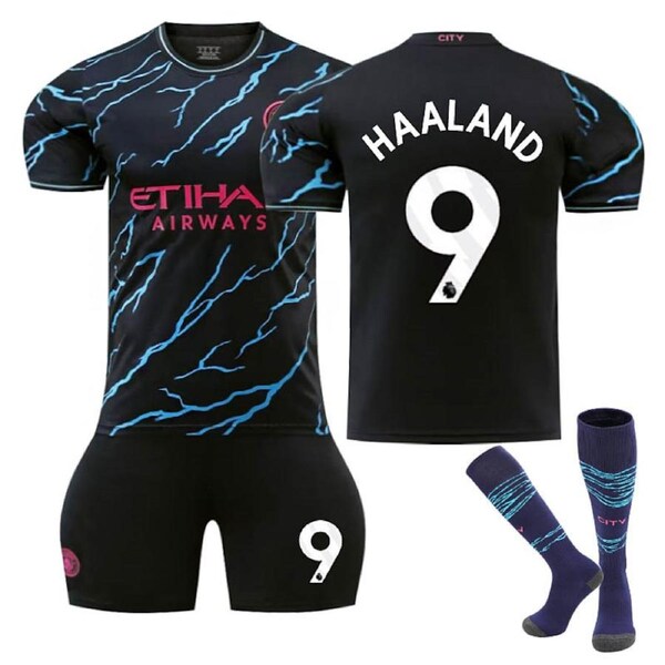 Nevenka Manchester City Second Away EPL Jersey HAALAND #9 Soccer Jersey Kids Adult 3Pcs Jersey Kits 24