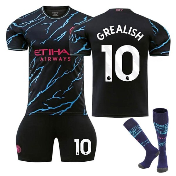Nevenka Manchester City Second Away EPL Jersey GREALISH #10 Soccer Jersey Kids Adult 3Pcs Jersey Kits 2XL
