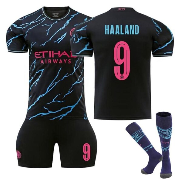 Nevenka Manchester City Second Away UEFA Jersey HAALAND #9 Soccer Jersey Kids Adult 3Pcs Jersey Kits 24