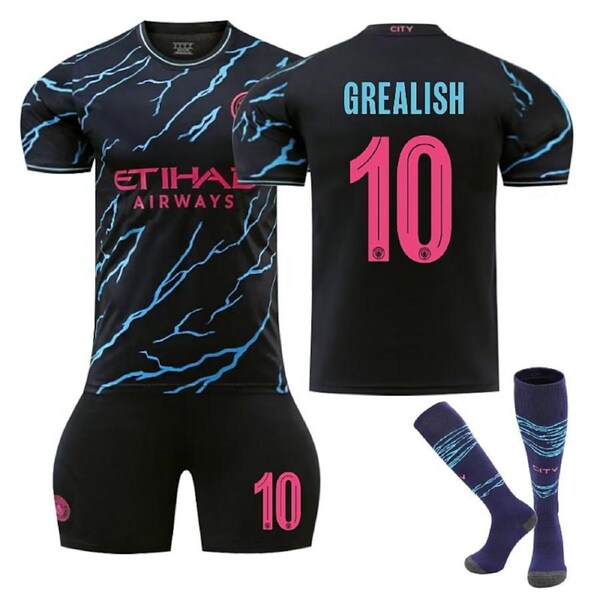 Nevenka Manchester City Second Away UEFA Jersey GREALISH #10 Soccer Jersey Kids Adult 3Pcs Jersey Kits 24