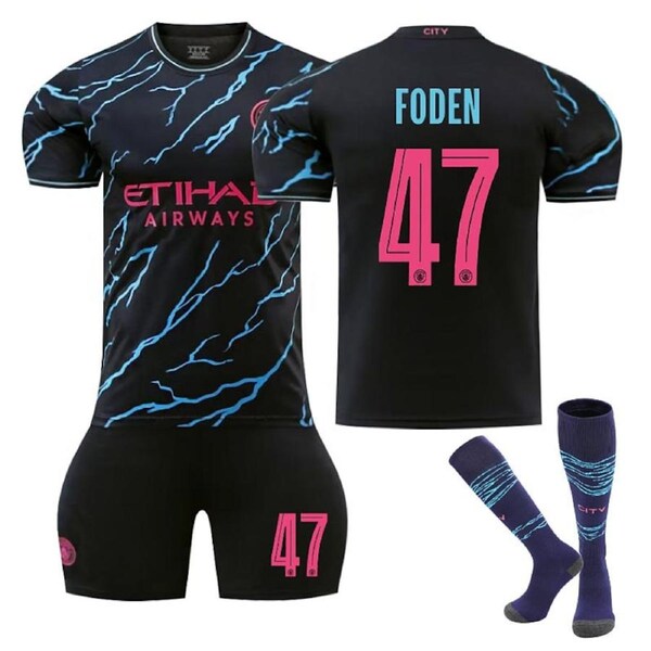 Nevenka Manchester City Second Away UEFA Jersey FODEN #47 Soccer Jersey Kids Adult 3Pcs Jersey Kits 24