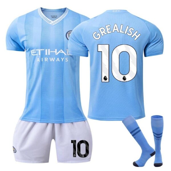 Nevenka Manchester City Home WS Jersey GREALISH #10 Soccer Jersey Kids Adult 3Pcs Jersey Kits 24