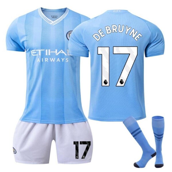 Nevenka Manchester City Home WS Jersey DE BRUYNE #17 Soccer Jersey Kids Adult 3Pcs Jersey Kits 24