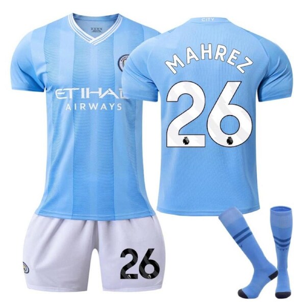 Nevenka Manchester City Home WS Jersey MAHREZ #26 Soccer Jersey Kids Adult 3Pcs Jersey Kits 26