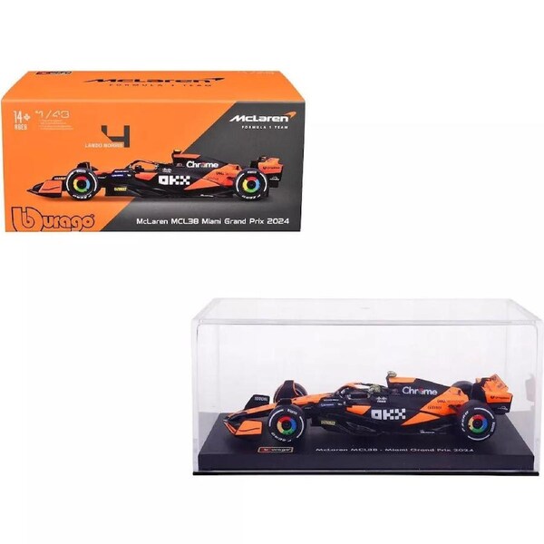 Bburago Formula Racing 2024 F-1 McLaren MCL38 #4 Lando Norris with Helmet Figure 1:43 Scale Diecast Vehicle