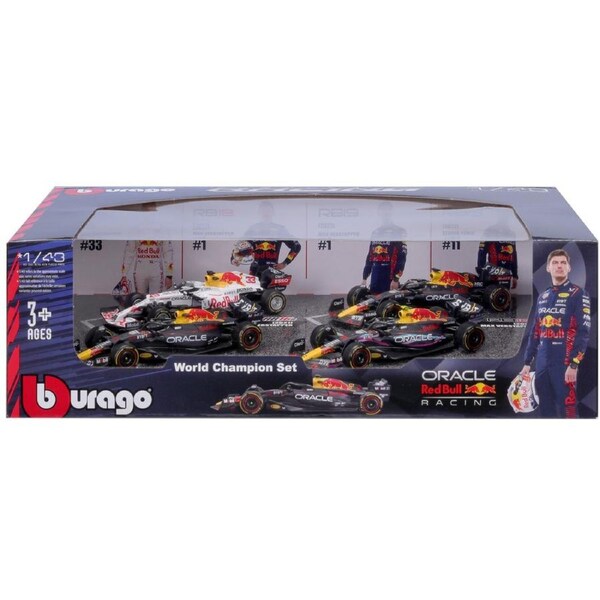 Bburago Formula Racing 2021-2023 F-1 Red Bull Racing RB16, RB18, RB19 #33/#1 Verstappen and #11 Perez 1:43 Scale Diecast Vehicle 4 Piece Gift Pack