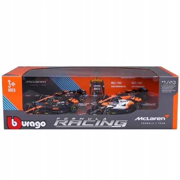 Bburago Formula Racing 2022-2023 F-1 McLaren MCL36 and MCL60 #4 Lando Norris Highlights 1:43 Scale Diecast Vehicle 4 Piece Gift Pack