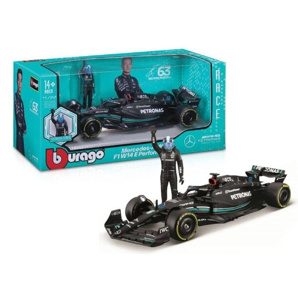 Bburago Formula Racing 2023 Mercedes-AMG F1 W14 with #63 George Russell Figurine 1:24 Scale Diecast Vehicle