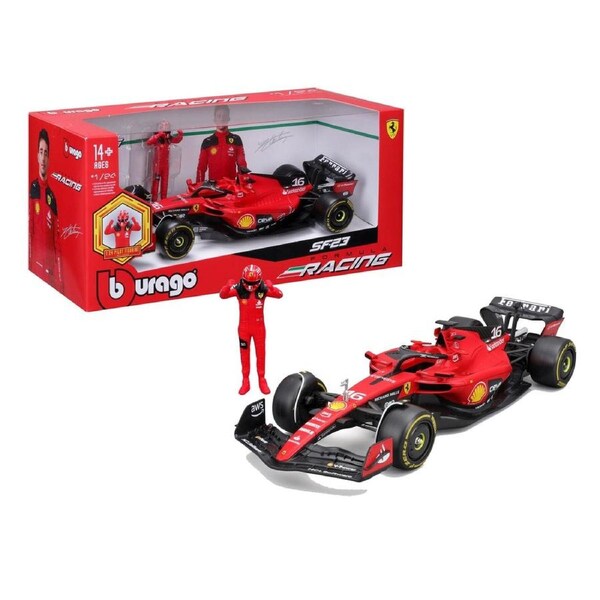 Bburago Formula Racing 2023 F-1 Ferrari SF-23 with #16 Charles Leclerc Figurine 1:24 Scale Diecast Vehicle (Refresh)