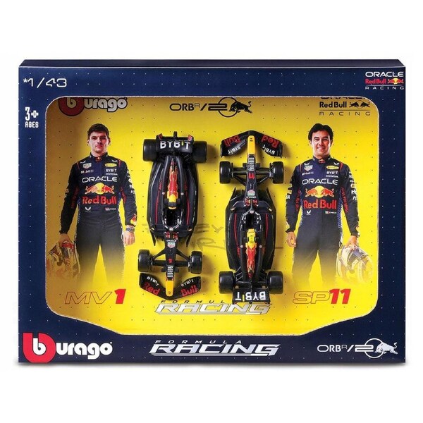 Bburago Formula Racing 2024 F-1 Red Bull Racing RB20 #1 Verstappen and #11 Perez 1:43 Scale Diecast Vehicle 2 Piece Gift Pack