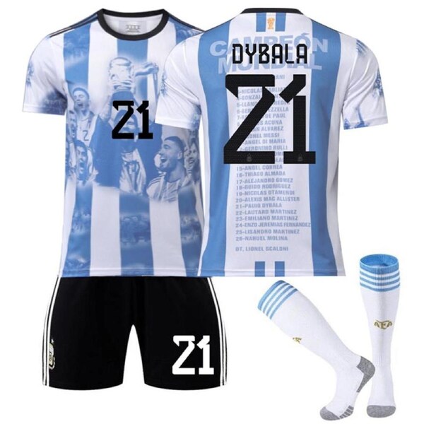 Nevenka Argentina Win Commemoration Jersey 2324 Edition DYBALA #21 Soccer Jersey Kids Adult 3Pcs Jersey Kits XL