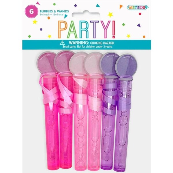 Girls Assorted Pink Purple Bubbles & Wands 6pk