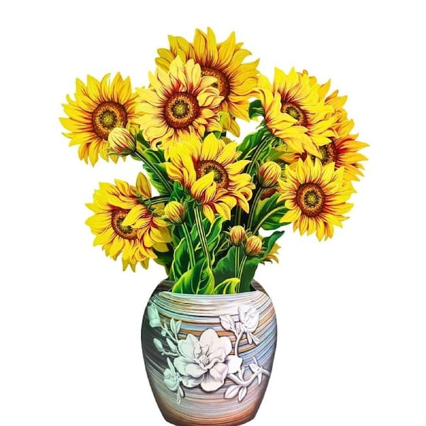 Golden Sunflower 3D Pop-Up Flower Bouquet in Ceramic Vase