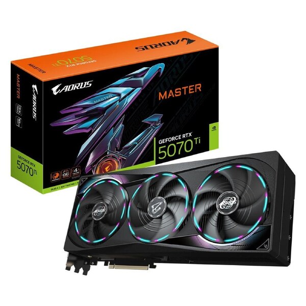 Gigabyte AORUS GeForce RTX 5070 Ti MASTER 16G, 2670 MHz, CUDA 8960, 28 Gbps, GDDR7, 256 bi,t PCI-E 5.0, PSU 750W, DisplayPort 2.1b x3 HDMI 2.1b x1