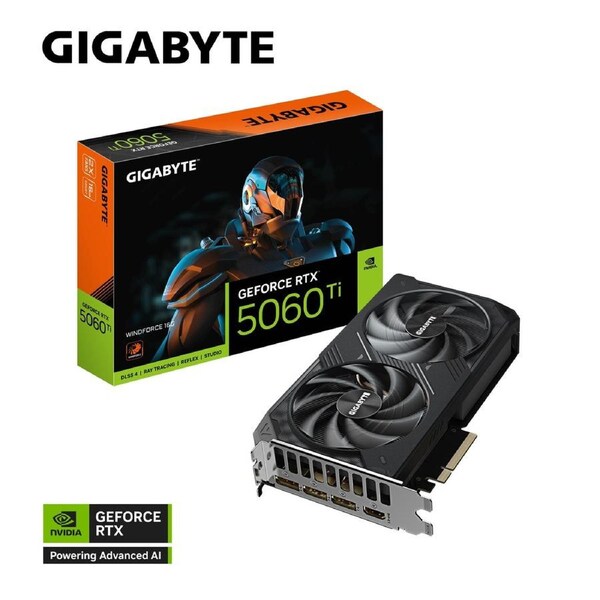 Gigabyte GeForce RTX 5060 Ti WINDFORCE 16G, 2572 MHz, CUDA TBD, 28 Gbps, GDDR7, 128 bit, PCI-E 5.0, PSU 650W, DisplayPort 2.1b *3 HDMI 2.1b *1