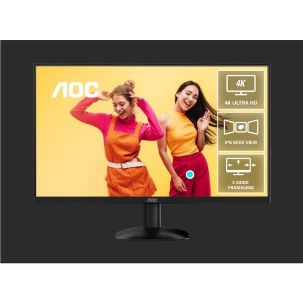 AOC 27' 4K 3840 x 2160 (UHD), IPS 60Hz, 4ms, HDR10,Low Blue Mode,HDMI 2.0 2, DisplayPort 1.4 1, Office and Home Monitor