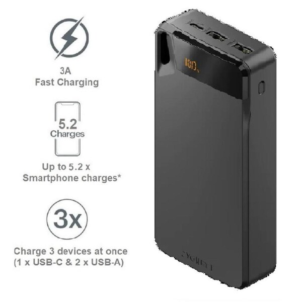 Cygnett ChargeUp Boost 4th Gen 20K mAh Power Bank- Black(CY4751PBCHE)Triple Port(Dual USB-A 15W+1xUSB-C 15W),15cm USB-C Cable,15W Max,2 Years Warranty