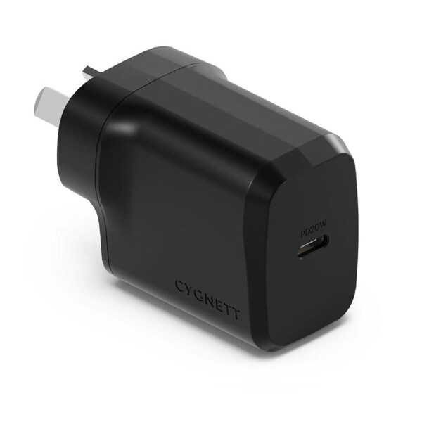 Cygnett PowerPlus 20W USB-C PD Fast Wall Charger - Black(CY4733PDWCH), Palm-Size, Portable,Best for iPhone,Samsung & USB-C Devices,2 Years Warranty