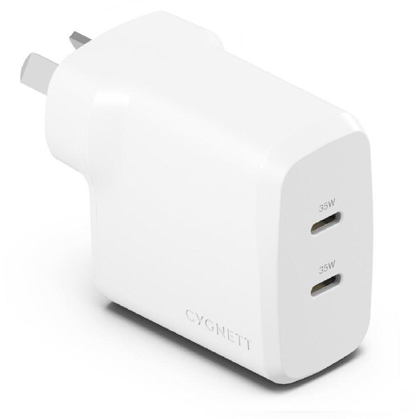 Cygnett PowerPlus 35W Dual Port USB-C PD Fast Wall Charger -White(CY4774PDWCH),2xUSB-C(35W), Best for iPhone,Samsung's PPS & USB-C Devices, 2 Years Wa