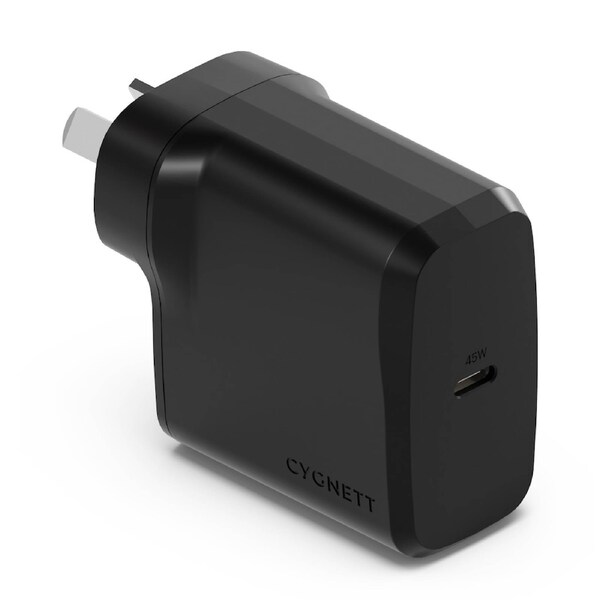 Cygnett PowerPlus 45W USB-C PD GaN Fast Wall Charger -Black(CY4739PDWCH)
