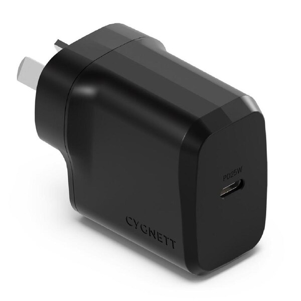 Cygnett PowerPlus 25W USB-C PD Fast Wall Charger-Black(CY4735PDWCH), Palm-Size,Portable,Best for iPhone,Samsung's PPS & USB-C Devices,2 Years Warranty
