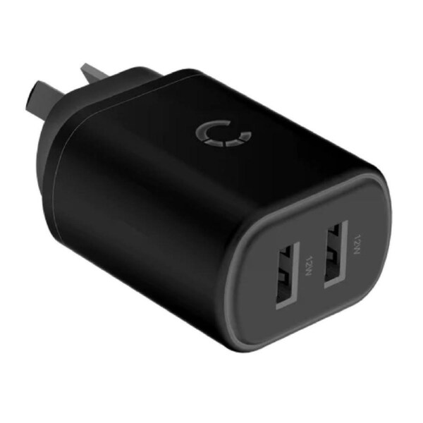 Cygnett PowerPlus 12W Dual Port (2x USB-A 12W) Wall Charger-Black(CY3672PDWLCH),Small,Lightweight & Compact Design,Travel Ready, 2 Years Warranty