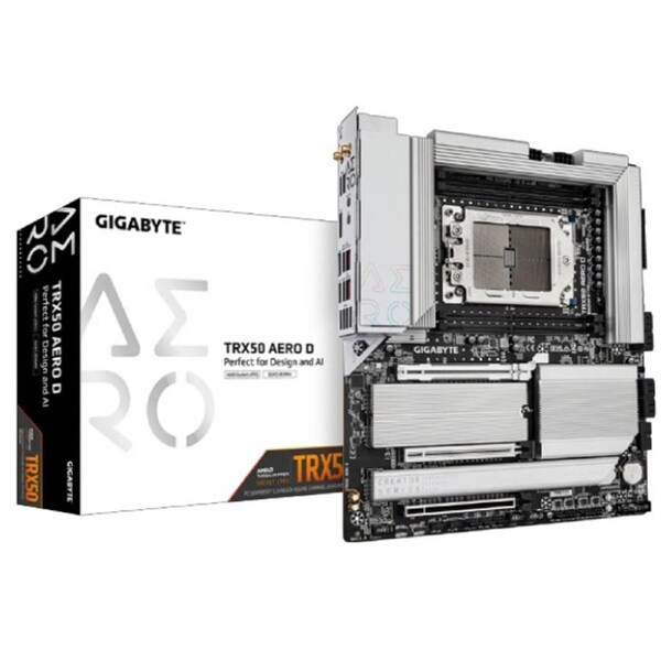 Gigabyte TRX50 AERO D AMD Ryzen Motherboard 4x DDR5~256GB,2x PCIe x16 slots, 4x M.2, 8x SATA 6Gb/s connectors, 11x USB 3.2, 4x USB2.0, 2x