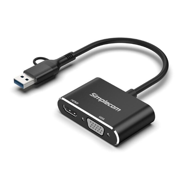 Simplecom DA326C USB 3.0 and USB-C to HDMI + VGA Video Card Adapter Full HD 1080p
