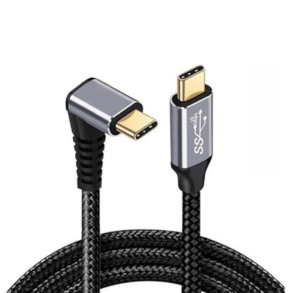 Pisen Braided USB-C to USB-C Right Angle Cable (1M) - Black, 100W Power, Support 10Gbps Data Speed, Reversible Design