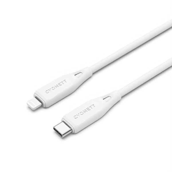 Cygnett Essentials Lightning to USB-C (2.0) Cable (2M) - White (CY4698PCCCL), 2.4A/12W, 480Mbps Transfer,Fast Charge iPhone/iPad,MFi, 2 Years Warranty