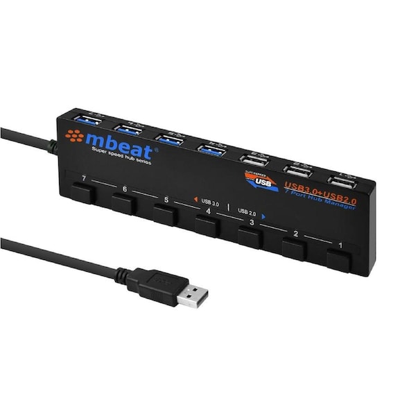 mbeat 7-Port USB 3.0 & USB 2.0 Powered Hub Manager with Switches - 4x USB 3.0