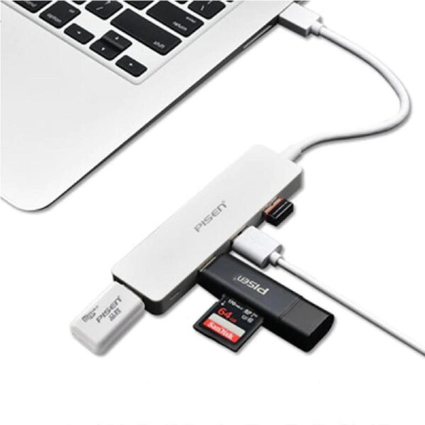 Pisen USB-C to 4xUSB-A 3.0 Charging HUB - TPE Flexible Wire, Light Indicator
