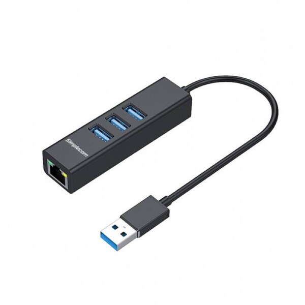 Simplecom CHN420 Black Aluminium 3 Port SuperSpeed USB HUB with Gigabit