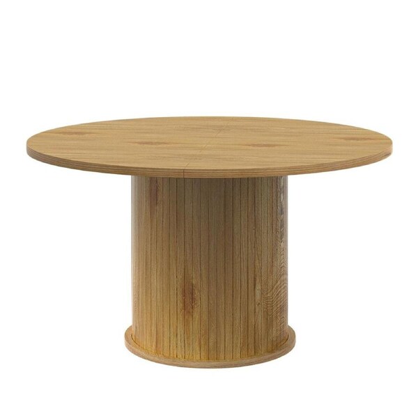 Round Dining Table Farmhouse Kitchen Coffee Breakfast Room Diner Drink Modern Wooden Accent Circle Desk Furniture Metal Base Restaurant Office 110cm