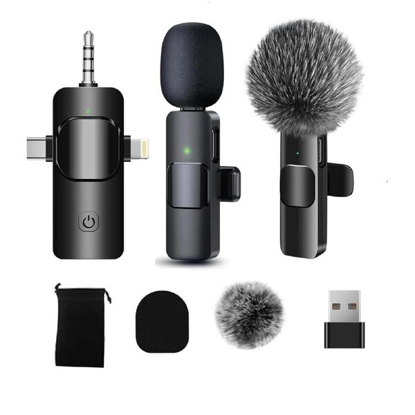 Wireless Lavalier Microphone 3-in-1 for iPhone, Android, USB-C & Cameras – Noise Reduction Mic for Video, Vlog, YouTube, TikTok