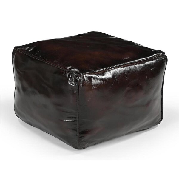 TFS Square Brown Leather Ottoman Rich Chocolate Finish, Rustic & Modern Style