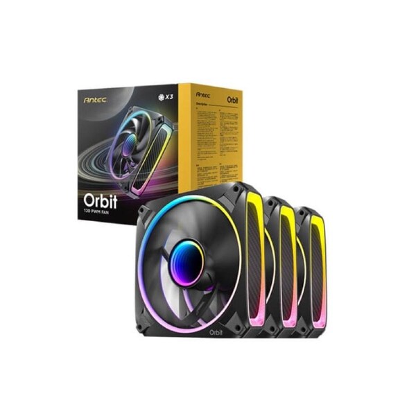 Antec Orbit 120 ARGB 3PK, Extreme Lighting 4 sides Mirror inward Effect, PWM, 28MM Thickness Focus Airflow 66.72 CFM, FDB 9 Blades. Woven cable Fan Orbit 120 ARGB 3PK