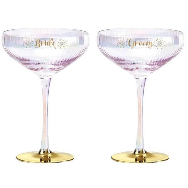 Holographic Coupe Glass Set - Bride & Groom