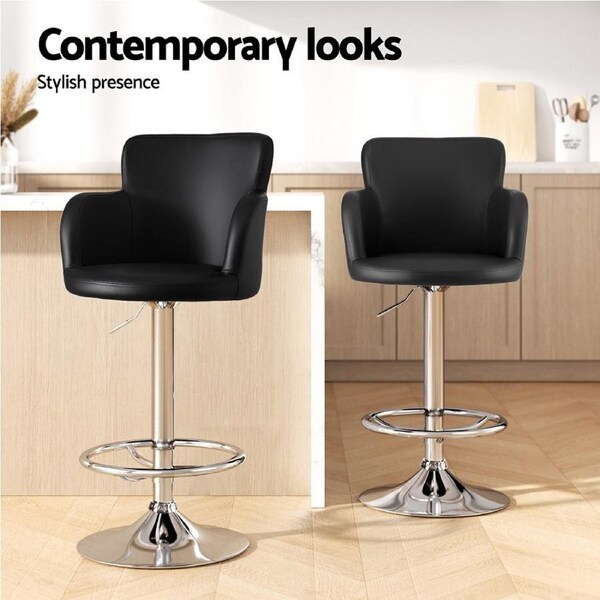 Artiss 1x Leather Bar Stools Swivel Adjustable Gas Lift PU Counter Chairs Black