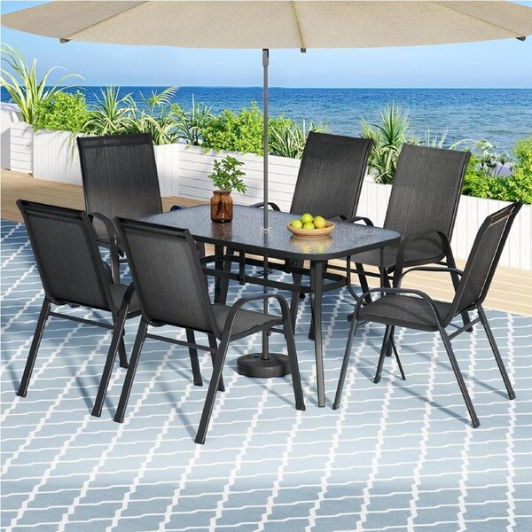 Gardeon 7PCS Outdoor Dining Set Table and Chairs Patio Furniture Garden Bistro Set Black