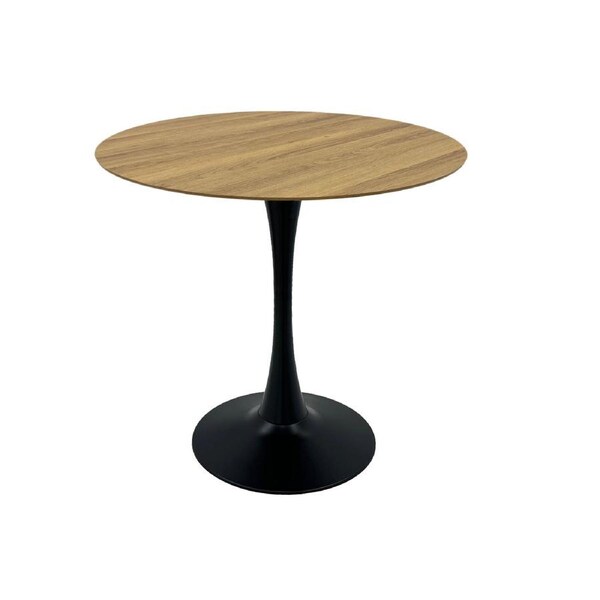 FORET Modern Round Dining Table Tulip Coffee table 80cm Wooden Top Metal Legs BK