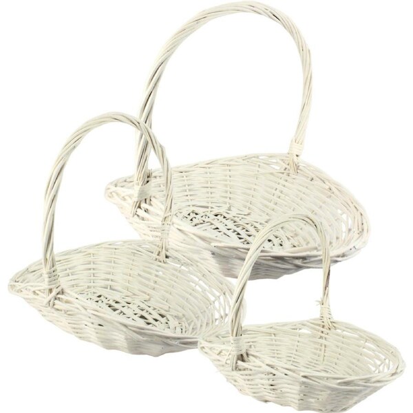 White Oval Wicker Gift Baskets (Set of 3)