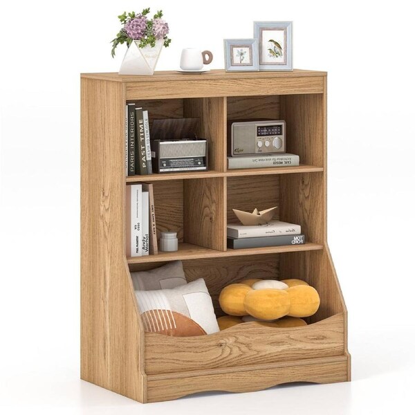 Giantex 88cm 5-Cube Kids Bookshelf Wooden Toy Organizer Storage Bookcase Display Rack Natural