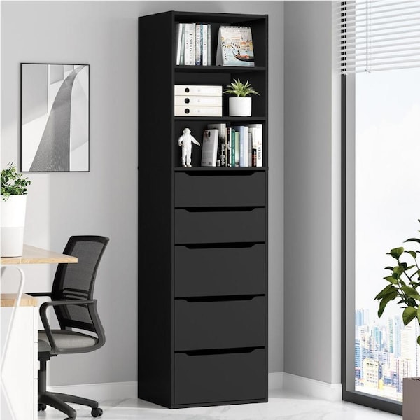 ALFORDSON Chest of 5 Drawers Office Storage Cabinet Tallboy Bedroom Black