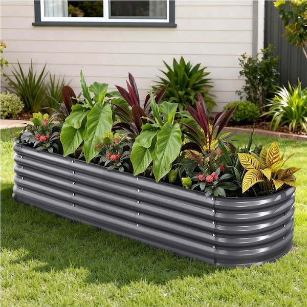 Green Fingers Garden Bed Kit Galvanised Steel Raised Garden Beds Kit Planter Oval 240X80X42CM